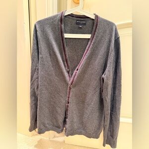 Banana Republic Men's Gray V-Neck Cardigan with Maroon Trim size S